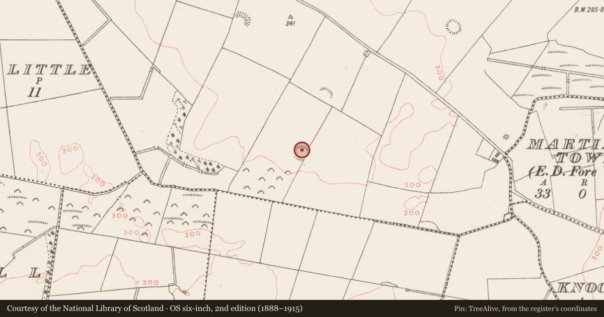 Ordnance Survey six-inch map, 2nd edition (1888–1915) covering the location of Hut site, Rathcreevagh, County Westmeath, with a pin at the register's coordinates