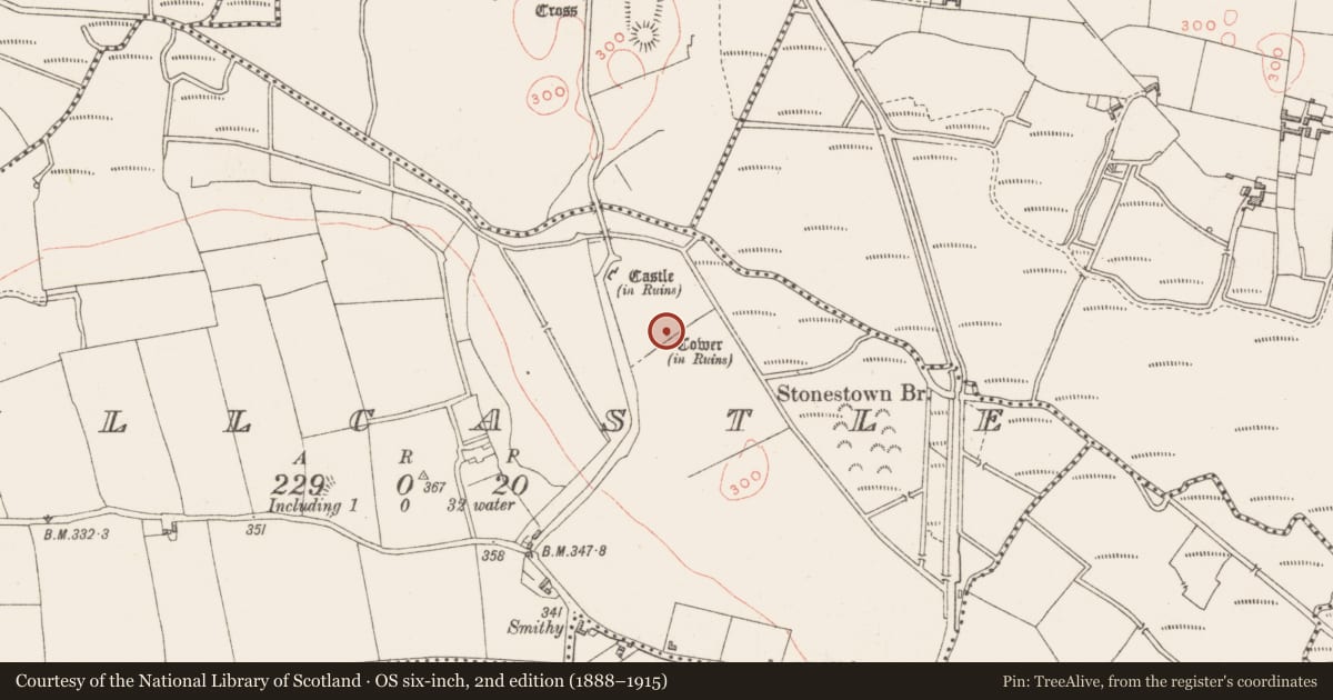 Ordnance Survey six-inch map, 2nd edition (1888–1915) covering the location of Bawn, Millcastle, County Westmeath, with a pin at the register's coordinates