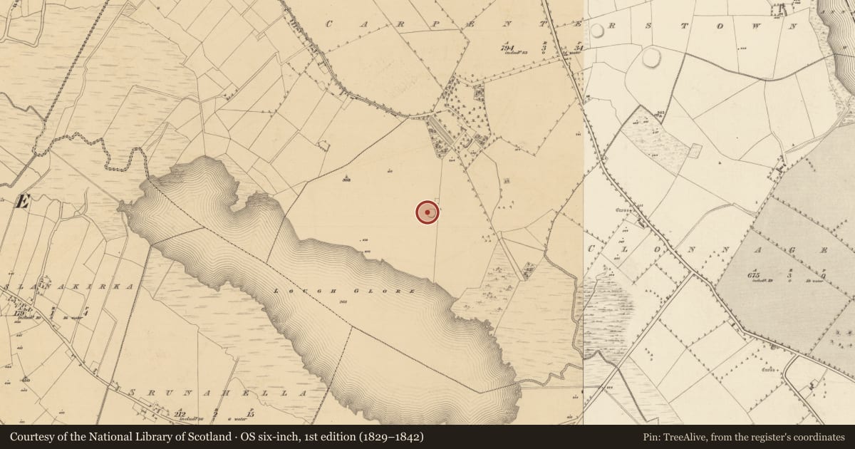 Ordnance Survey six-inch map, 1st edition (1829–1842) covering the location of House - indeterminate date, Carpenterstown, County Westmeath, with a pin at the register's coordinates