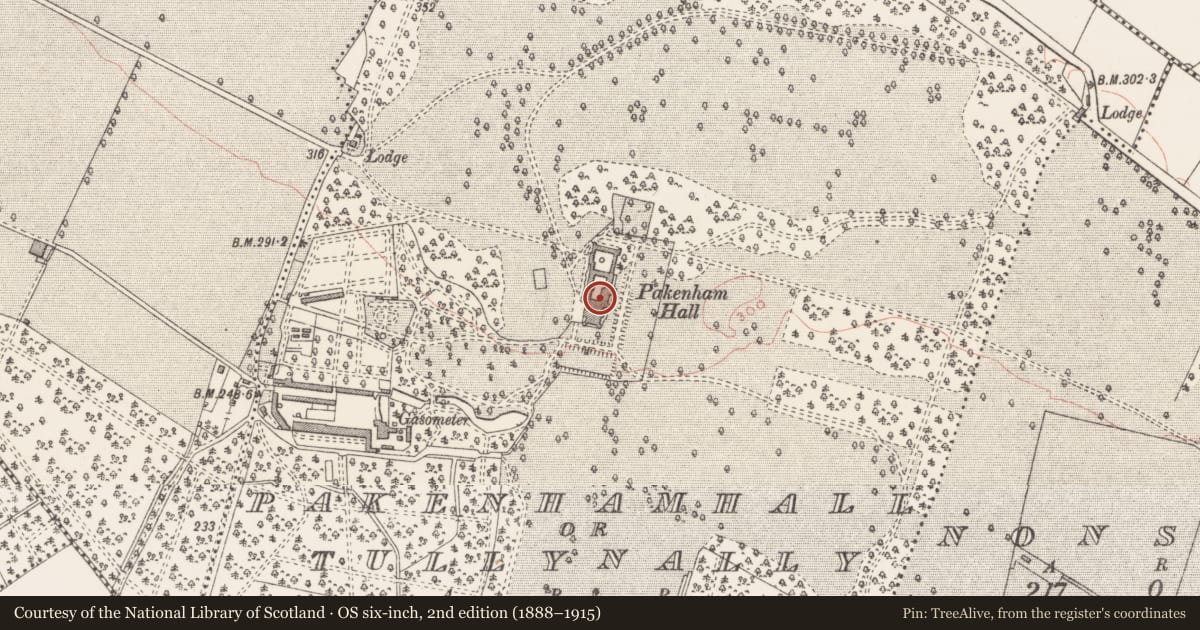 Ordnance Survey six-inch map, 2nd edition (1888–1915) covering the location of House - fortified house, Pakenhamhall Or Tullynally, County Westmeath, with a pin at the register's coordinates