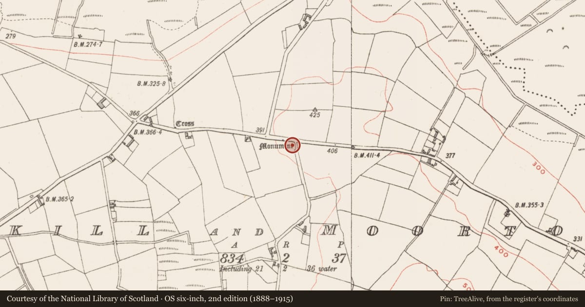 Ordnance Survey six-inch map, 2nd edition (1888–1915) covering the location of Penitential station, Lakill And Moortown, County Westmeath, with a pin at the register's coordinates