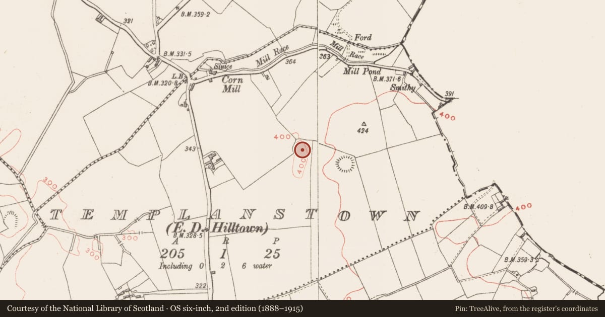 Ordnance Survey six-inch map, 2nd edition (1888–1915) covering the location of Earthwork, Templanstown, County Westmeath, with a pin at the register's coordinates