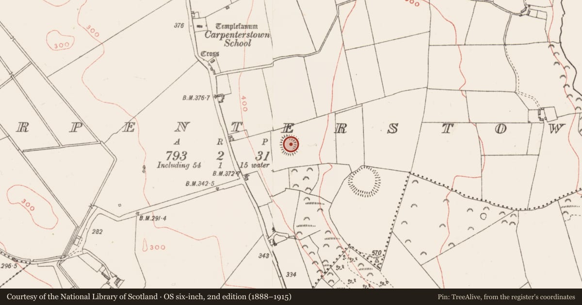 Ordnance Survey six-inch map, 2nd edition (1888–1915) covering the location of Ringfort - unclassified, Carpenterstown, County Westmeath, with a pin at the register's coordinates