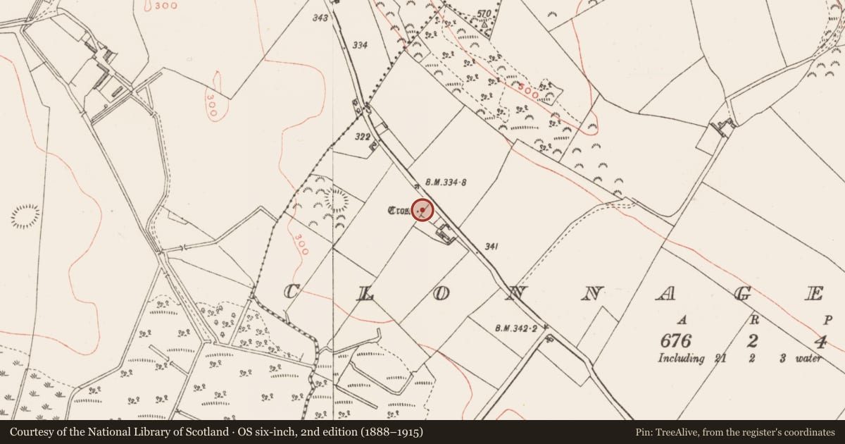 Ordnance Survey six-inch map, 2nd edition (1888–1915) covering the location of Cross - Wayside cross, Clonnageeragh, County Westmeath, with a pin at the register's coordinates