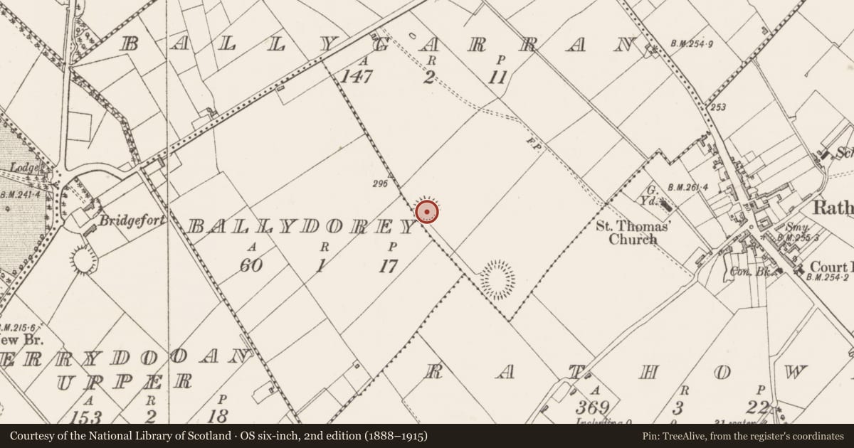 Ordnance Survey six-inch map, 2nd edition (1888–1915) covering the location of Ringfort - rath, Ballygarran, County Westmeath, with a pin at the register's coordinates
