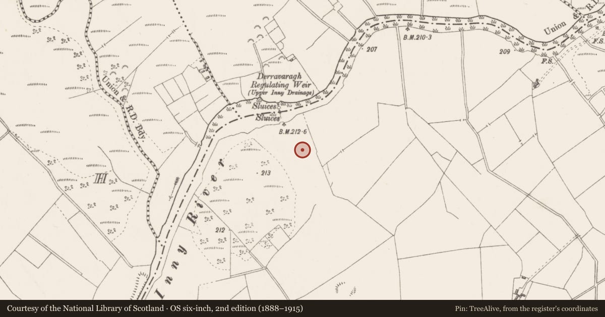Ordnance Survey six-inch map, 2nd edition (1888–1915) covering the location of Earthwork, Ballyharney, County Westmeath, with a pin at the register's coordinates