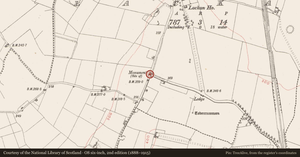Ordnance Survey six-inch map, 2nd edition (1888–1915) covering the location of Penitential station, Lackan, County Westmeath, with a pin at the register's coordinates