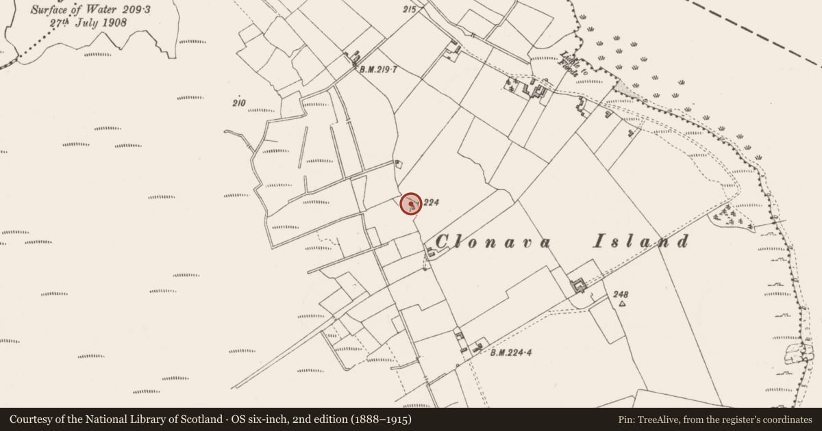 Ordnance Survey six-inch map, 2nd edition (1888–1915) covering the location of Enclosure, Clonava, County Westmeath, with a pin at the register's coordinates