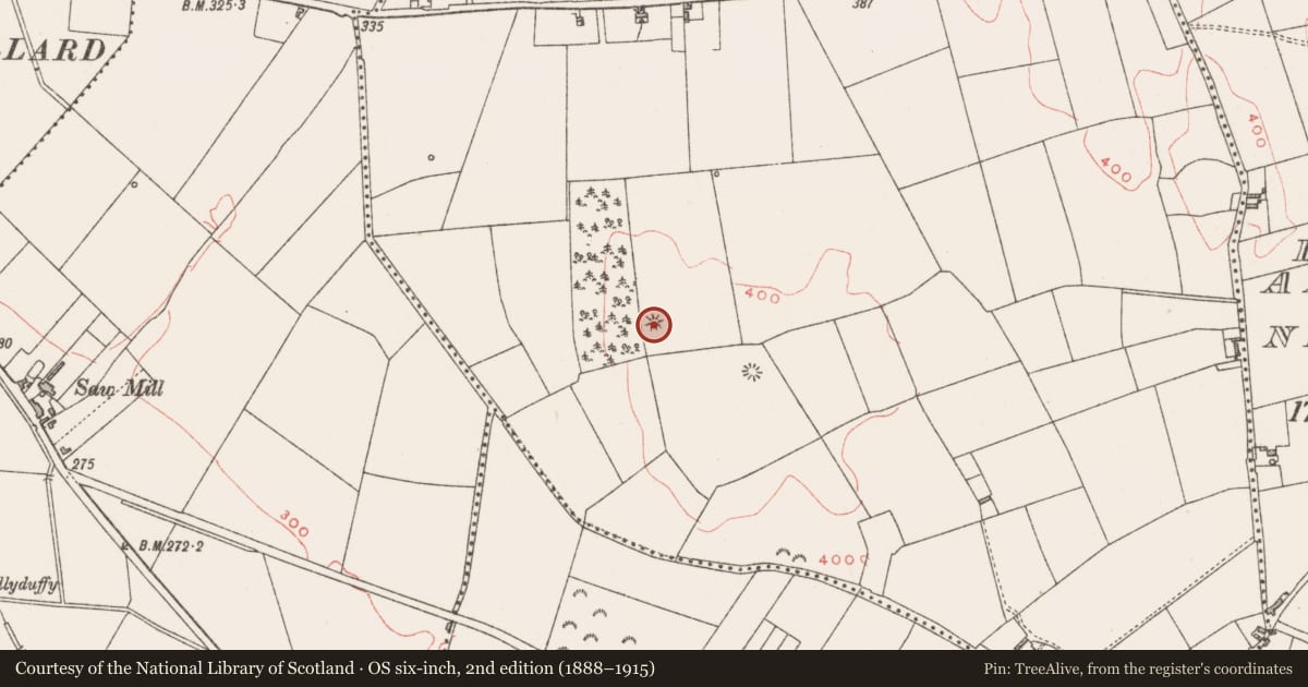 Ordnance Survey six-inch map, 2nd edition (1888–1915) covering the location of Barrow - ring-barrow, Slieveboy, County Westmeath, with a pin at the register's coordinates