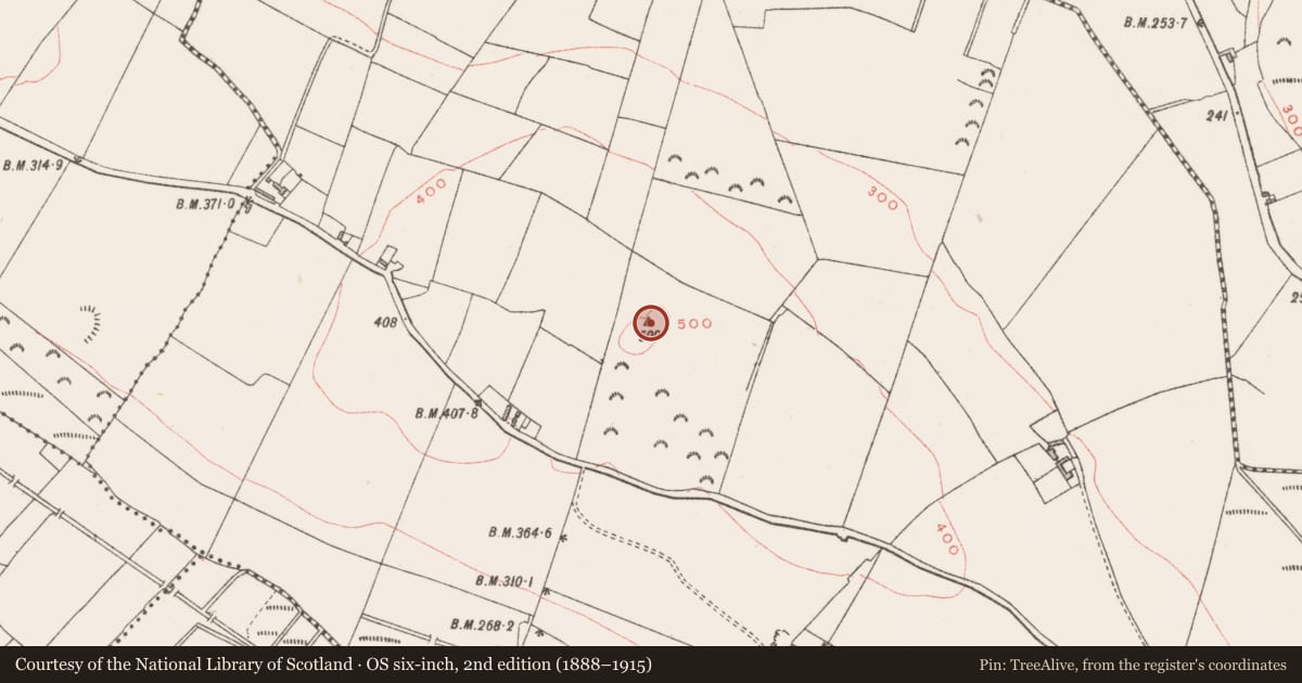 Ordnance Survey six-inch map, 2nd edition (1888–1915) covering the location of Barrow - mound barrow, Derrynagarragh, County Westmeath, with a pin at the register's coordinates