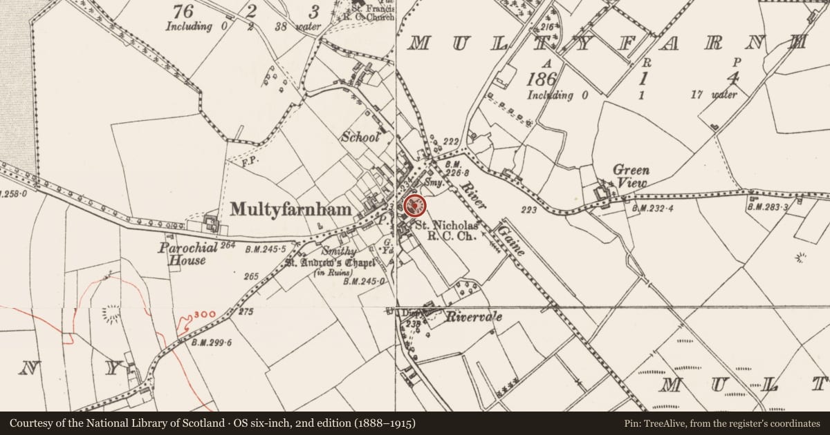 Ordnance Survey six-inch map, 2nd edition (1888–1915) covering the location of Castle - motte, Ballindurrow, County Westmeath, with a pin at the register's coordinates