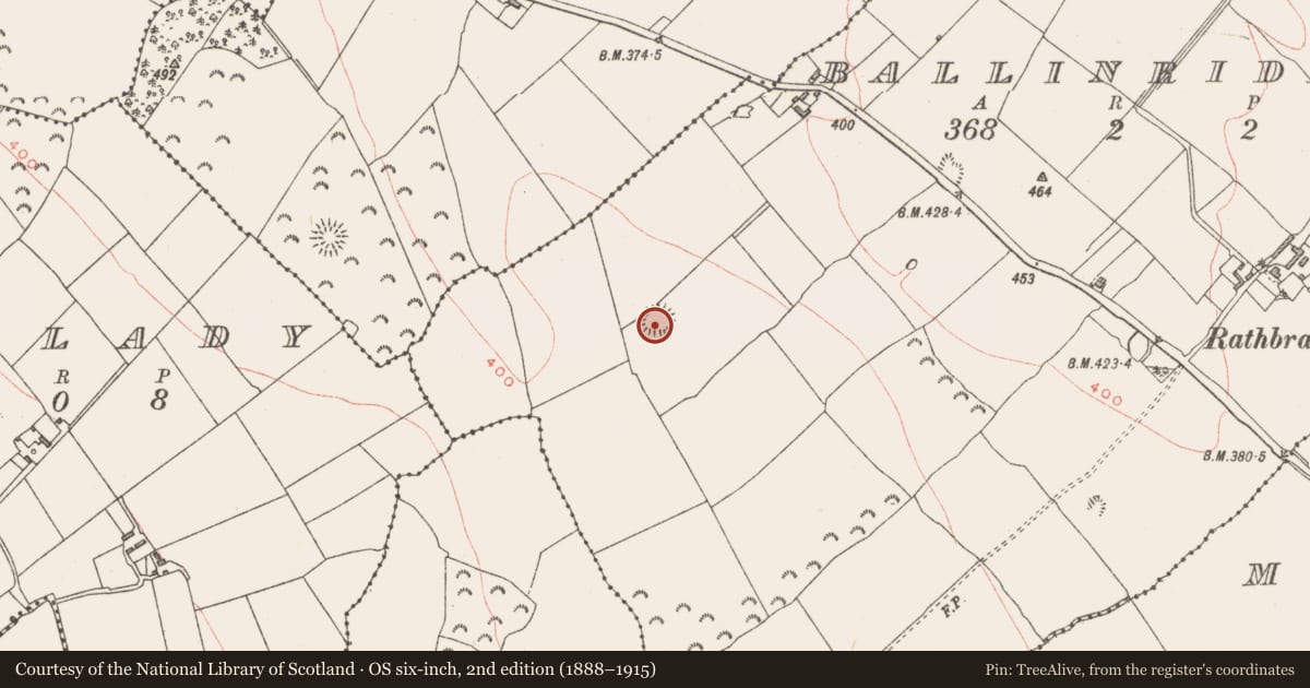 Ordnance Survey six-inch map, 2nd edition (1888–1915) covering the location of Ringfort - rath, Ballinriddera, County Westmeath, with a pin at the register's coordinates