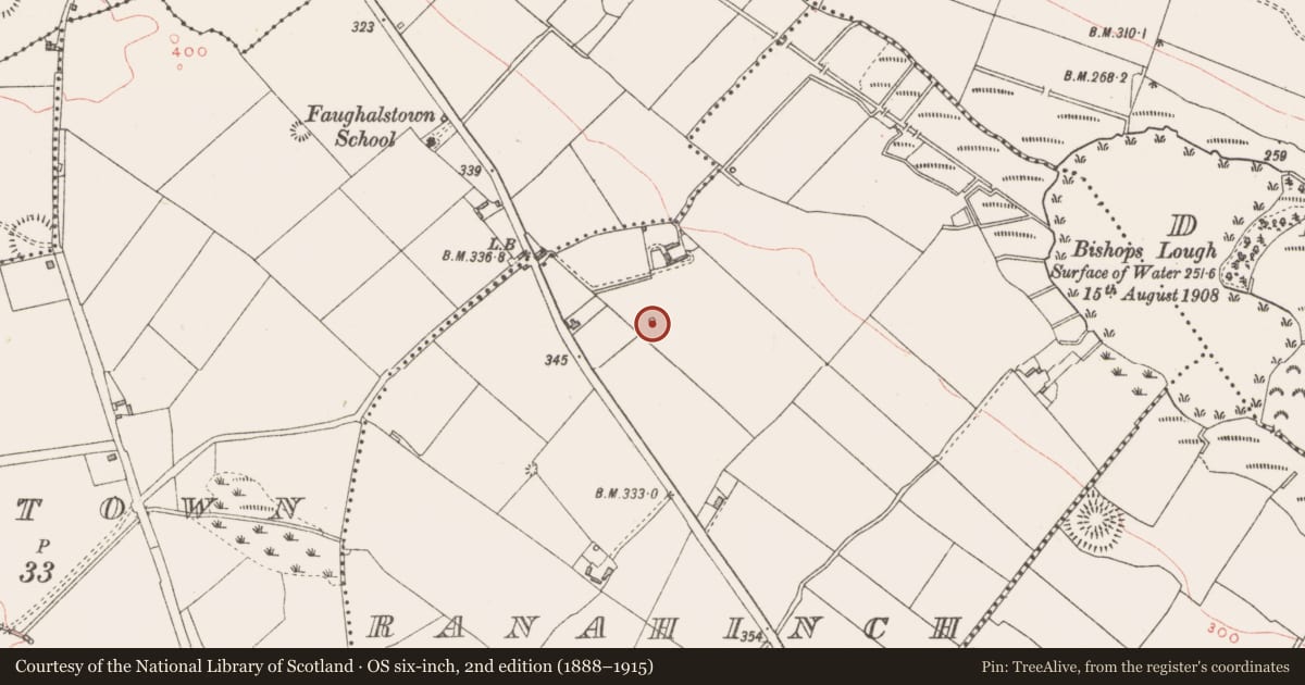 Ordnance Survey six-inch map, 2nd edition (1888–1915) covering the location of Barrow - ring-barrow, Ranahinch, County Westmeath, with a pin at the register's coordinates