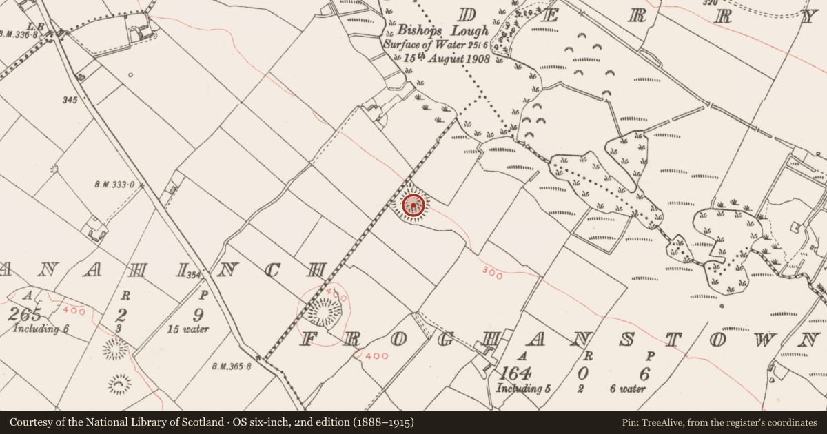 Ordnance Survey six-inch map, 2nd edition (1888–1915) covering the location of Ringfort - rath, Froghanstown, County Westmeath, with a pin at the register's coordinates