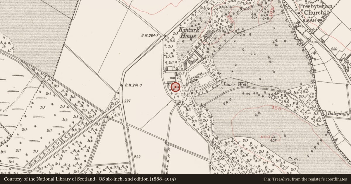 Ordnance Survey six-inch map, 2nd edition (1888–1915) covering the location of Icehouse, Kinturk Demesne, County Westmeath, with a pin at the register's coordinates