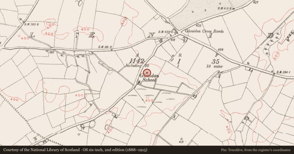 Ordnance Survey six-inch map, 2nd edition (1888–1915) covering the location of Barrow - mound barrow, Glenidan, County Westmeath, with a pin at the register's coordinates