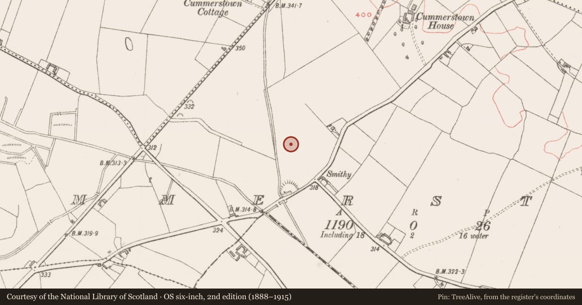 Ordnance Survey six-inch map, 2nd edition (1888–1915) covering the location of Castle - tower house, Cummerstown, County Westmeath, with a pin at the register's coordinates