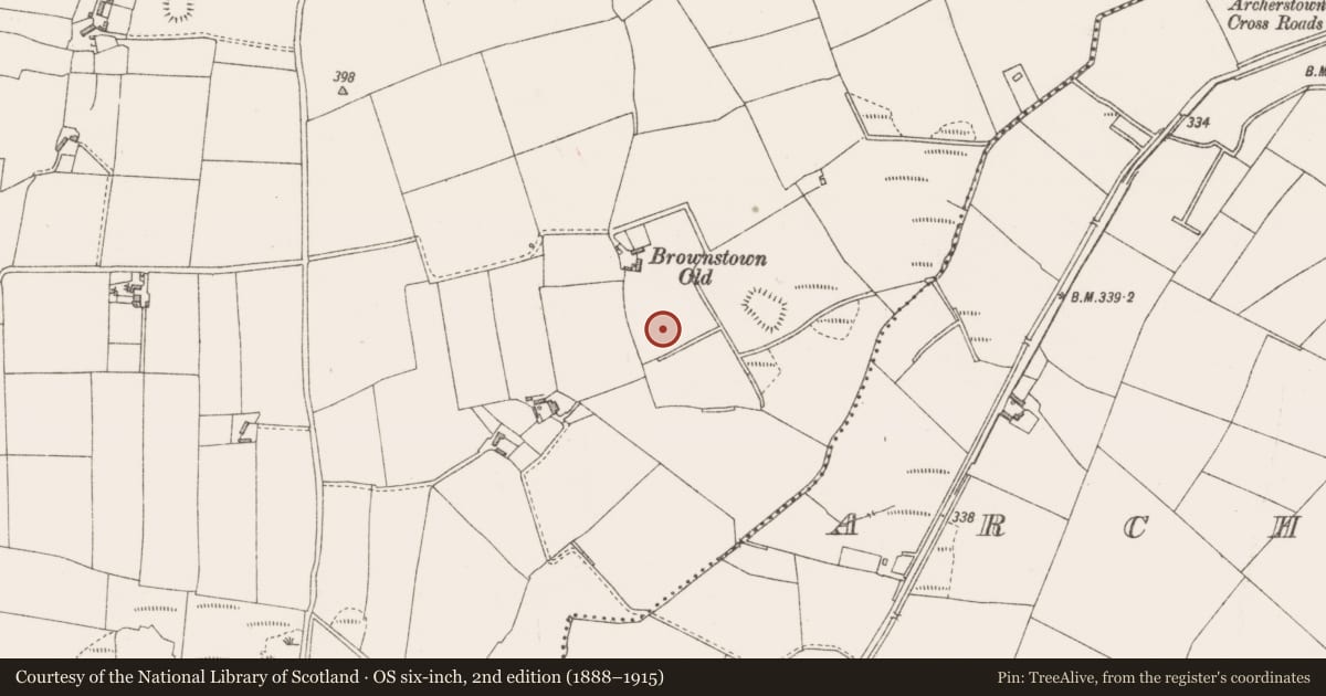 Ordnance Survey six-inch map, 2nd edition (1888–1915) covering the location of Settlement cluster, Brownstown, County Westmeath, with a pin at the register's coordinates