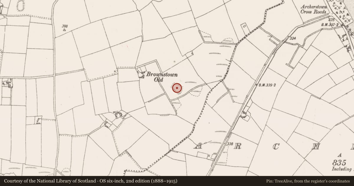 Ordnance Survey six-inch map, 2nd edition (1888–1915) covering the location of Burial mound, Brownstown, County Westmeath, with a pin at the register's coordinates