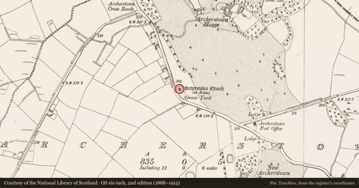 Ordnance Survey six-inch map, 2nd edition (1888–1915) covering the location of Chapel, Archerstown, County Westmeath, with a pin at the register's coordinates