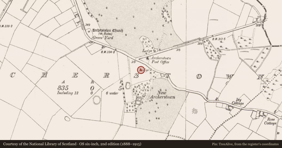 Ordnance Survey six-inch map, 2nd edition (1888–1915) covering the location of Castle - unclassified, Archerstown, County Westmeath, with a pin at the register's coordinates