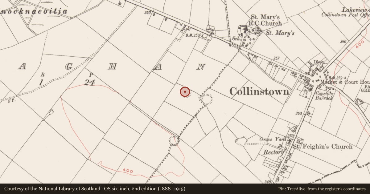 Ordnance Survey six-inch map, 2nd edition (1888–1915) covering the location of Ringfort - rath, Ranaghan, County Westmeath, with a pin at the register's coordinates