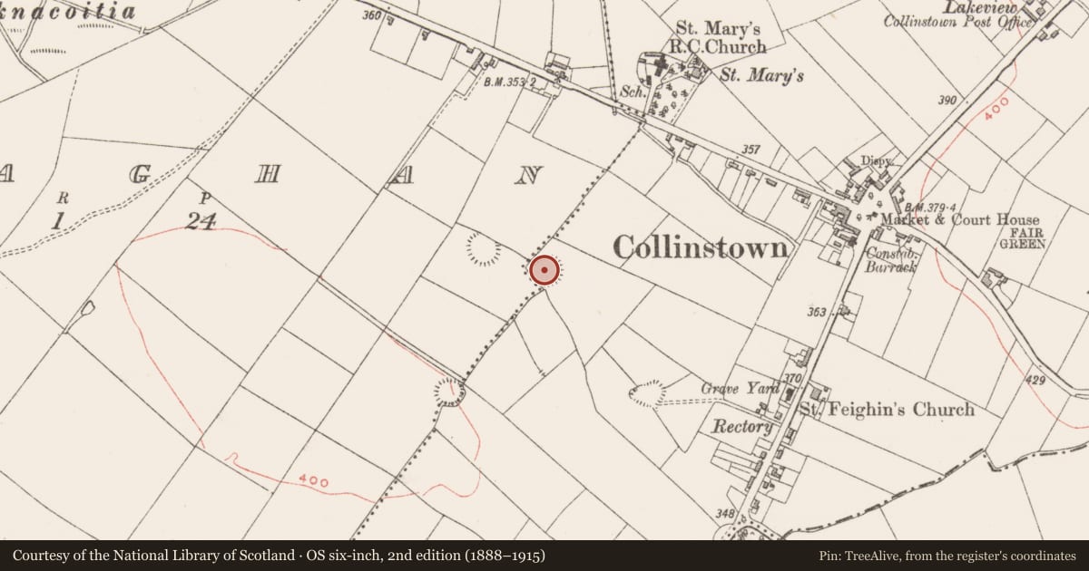 Ordnance Survey six-inch map, 2nd edition (1888–1915) covering the location of Ringfort - rath, Collinstown, County Westmeath, with a pin at the register's coordinates