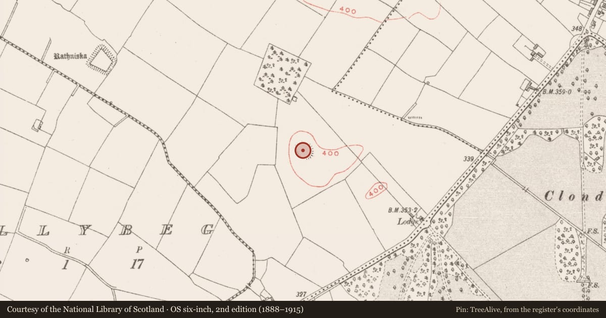Ordnance Survey six-inch map, 2nd edition (1888–1915) covering the location of Ringfort - rath, Ranaghan, County Westmeath, with a pin at the register's coordinates