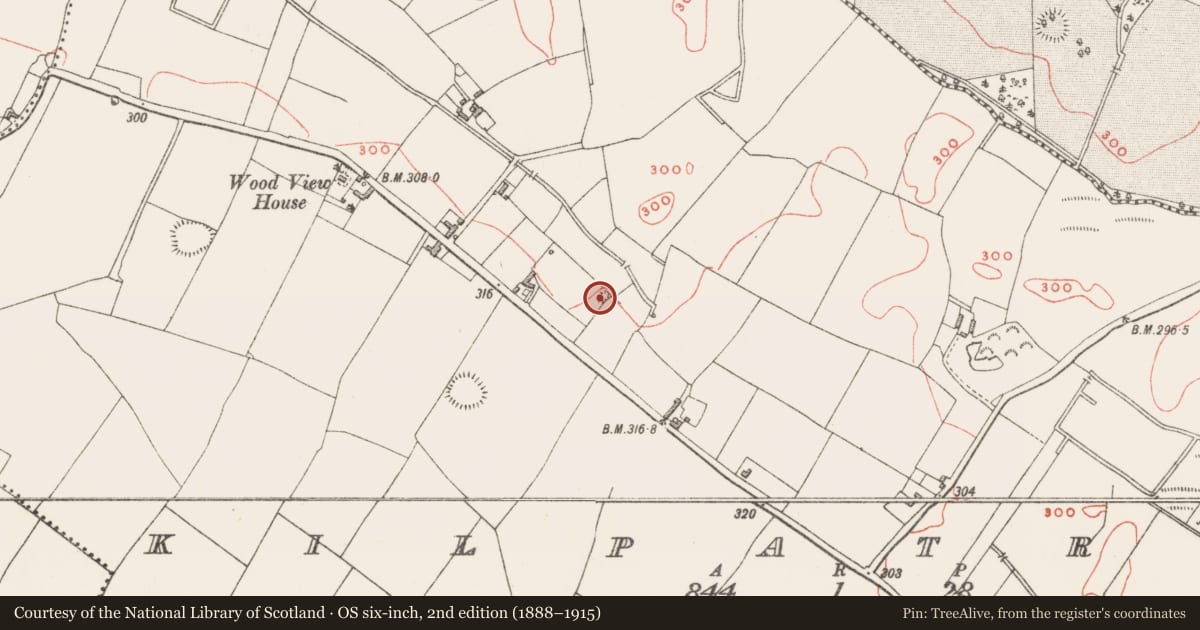 Ordnance Survey six-inch map, 2nd edition (1888–1915) covering the location of Burial mound, Kilpatrick, County Westmeath, with a pin at the register's coordinates