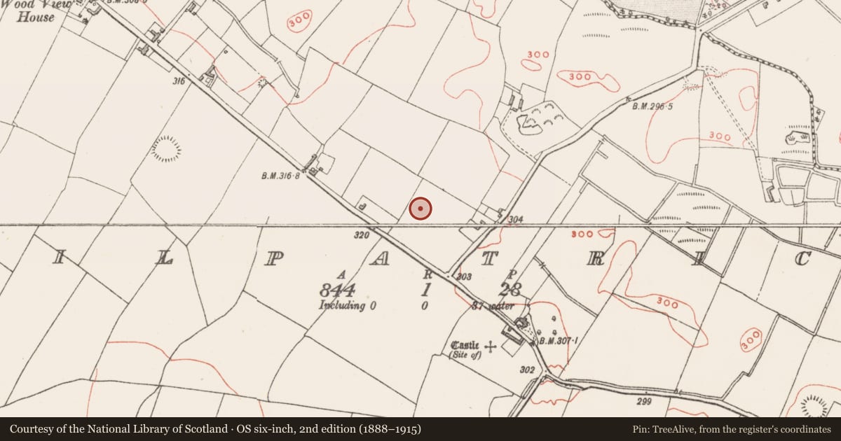 Ordnance Survey six-inch map, 2nd edition (1888–1915) covering the location of Earthwork, Kilpatrick, County Westmeath, with a pin at the register's coordinates