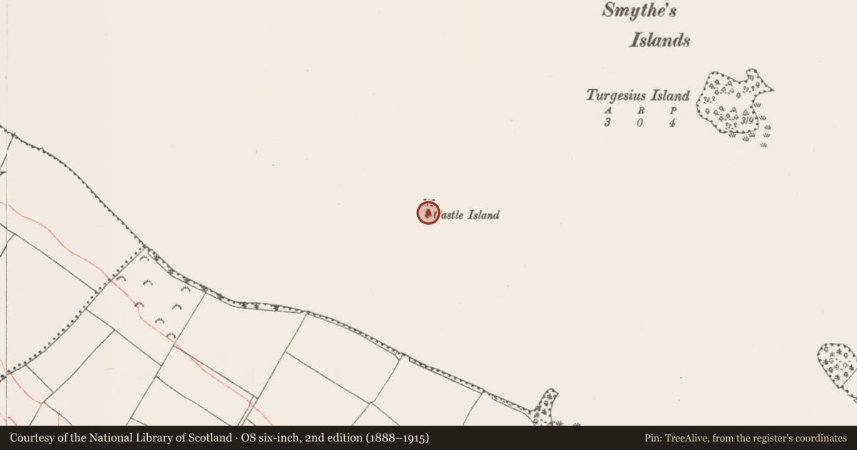 Ordnance Survey six-inch map, 2nd edition (1888–1915) covering the location of Crannog, Lough Lene, County Westmeath, with a pin at the register's coordinates