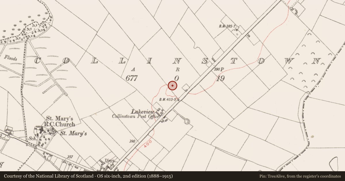 Ordnance Survey six-inch map, 2nd edition (1888–1915) covering the location of Ringfort - unclassified, Collinstown, County Westmeath, with a pin at the register's coordinates