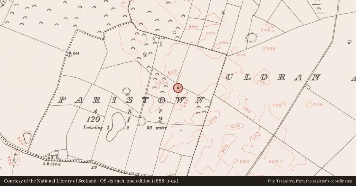 Ordnance Survey six-inch map, 2nd edition (1888–1915) covering the location of Ringfort - rath, Paristown, County Westmeath, with a pin at the register's coordinates