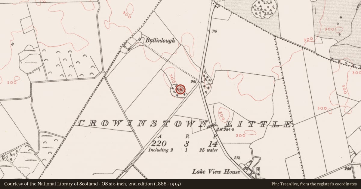 Ordnance Survey six-inch map, 2nd edition (1888–1915) covering the location of Barrow - mound barrow, Crowinstown Little, County Westmeath, with a pin at the register's coordinates