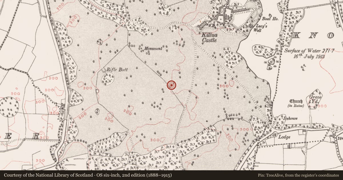 Ordnance Survey six-inch map, 2nd edition (1888–1915) covering the location of Barrow - unclassified, Killua, County Westmeath, with a pin at the register's coordinates