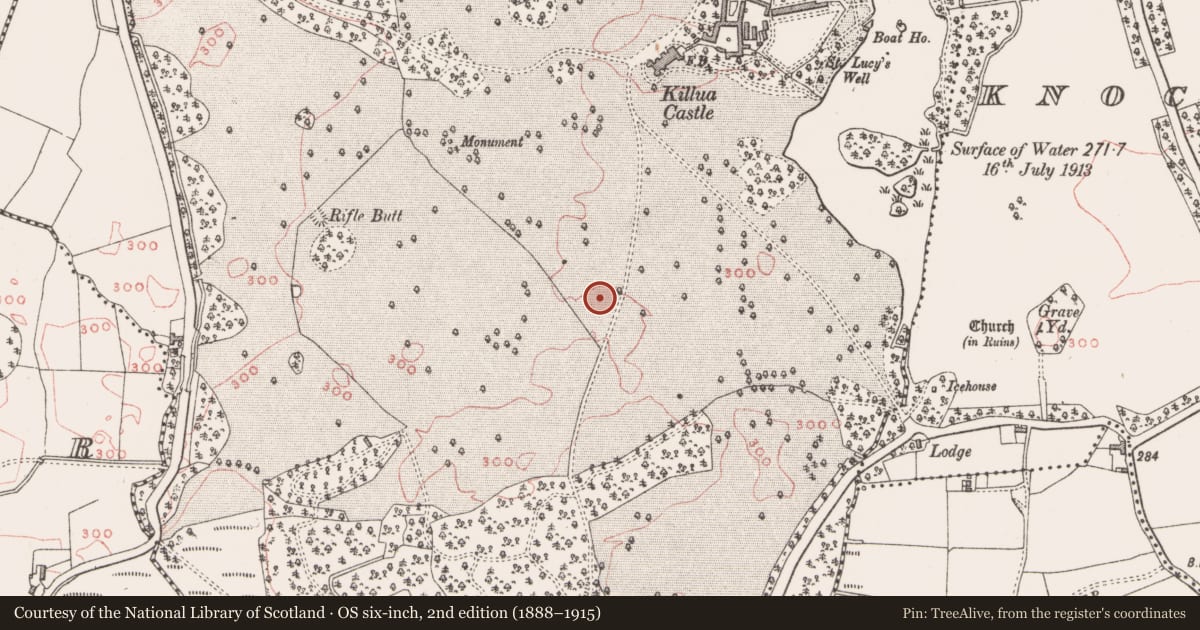 Ordnance Survey six-inch map, 2nd edition (1888–1915) covering the location of Barrow - unclassified, Killua, County Westmeath, with a pin at the register's coordinates
