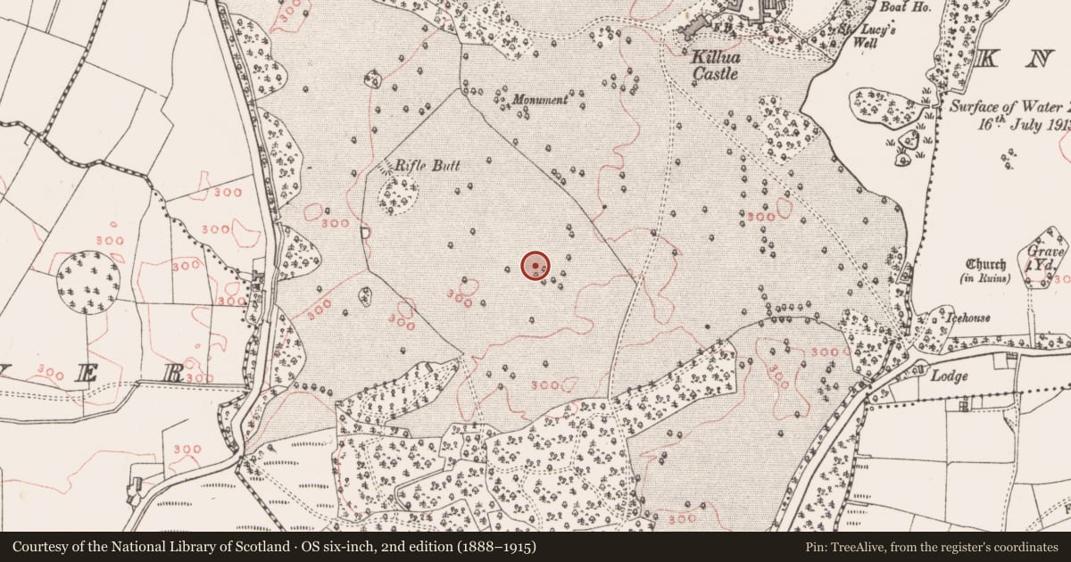Ordnance Survey six-inch map, 2nd edition (1888–1915) covering the location of Barrow - unclassified, Killua, County Westmeath, with a pin at the register's coordinates