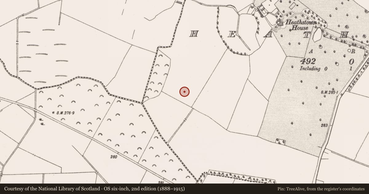 Ordnance Survey six-inch map, 2nd edition (1888–1915) covering the location of Enclosure, Heathstown, County Westmeath, with a pin at the register's coordinates
