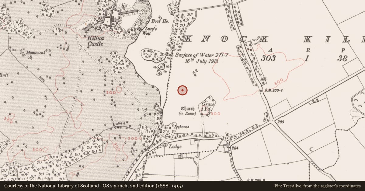 Ordnance Survey six-inch map, 2nd edition (1888–1915) covering the location of Barrow - unclassified, Knock Killua, County Westmeath, with a pin at the register's coordinates