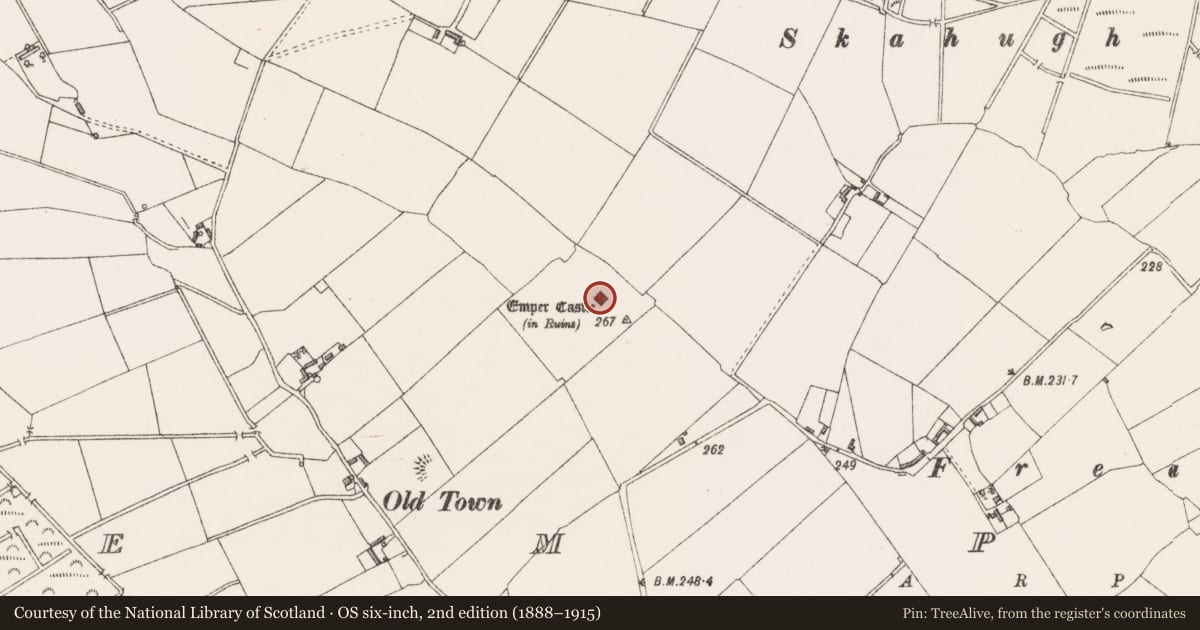 Ordnance Survey six-inch map, 2nd edition (1888–1915) covering the location of Castle - tower house, Emper, County Westmeath, with a pin at the register's coordinates