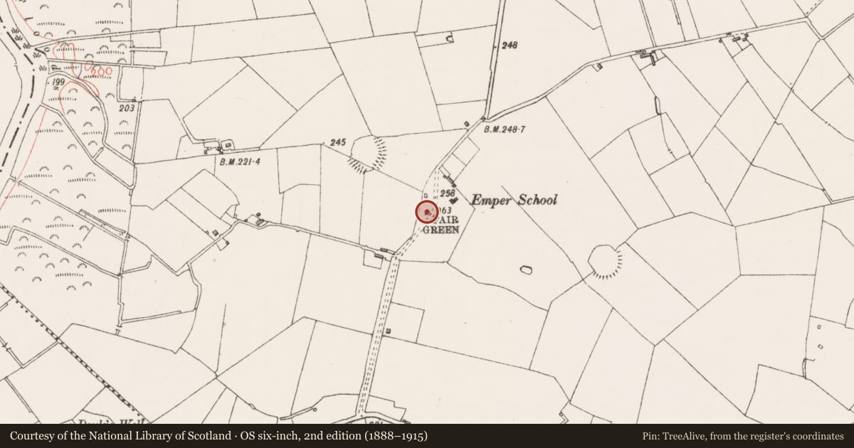Ordnance Survey six-inch map, 2nd edition (1888–1915) covering the location of Barrow - mound barrow, Emper, County Westmeath, with a pin at the register's coordinates