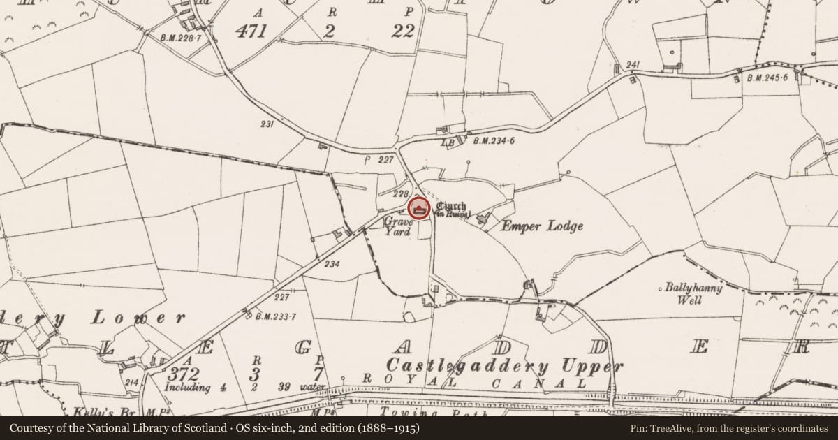 Ordnance Survey six-inch map, 2nd edition (1888–1915) covering the location of Chapel, Churchtown, County Westmeath, with a pin at the register's coordinates