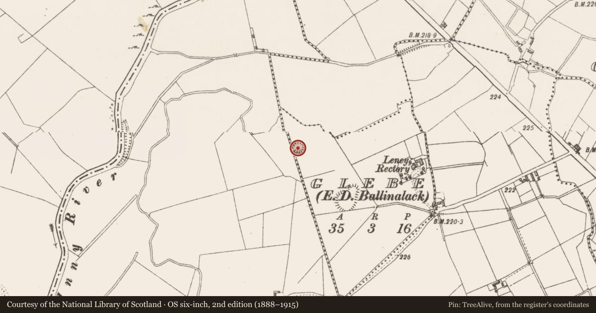 Ordnance Survey six-inch map, 2nd edition (1888–1915) covering the location of Ringfort - unclassified, Glebe, County Westmeath, with a pin at the register's coordinates