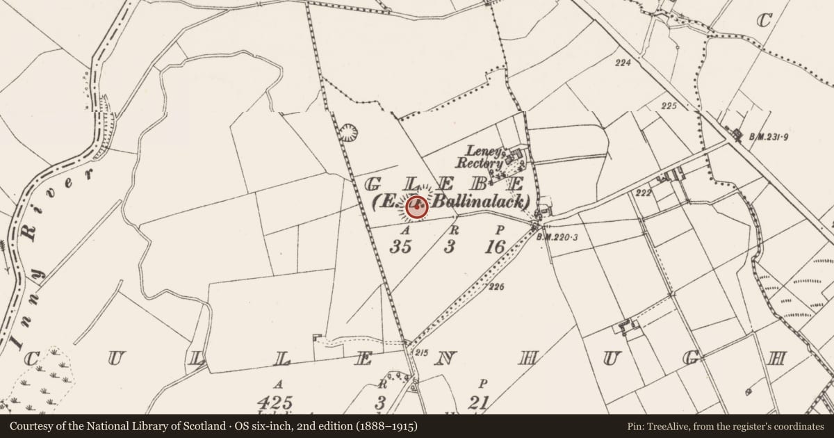 Ordnance Survey six-inch map, 2nd edition (1888–1915) covering the location of Ringfort - unclassified, Glebe, County Westmeath, with a pin at the register's coordinates