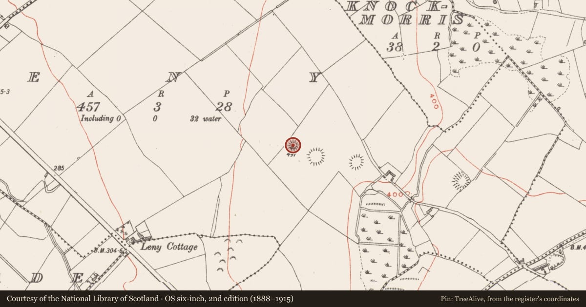 Ordnance Survey six-inch map, 2nd edition (1888–1915) covering the location of Barrow - bowl-barrow, Leny, County Westmeath, with a pin at the register's coordinates