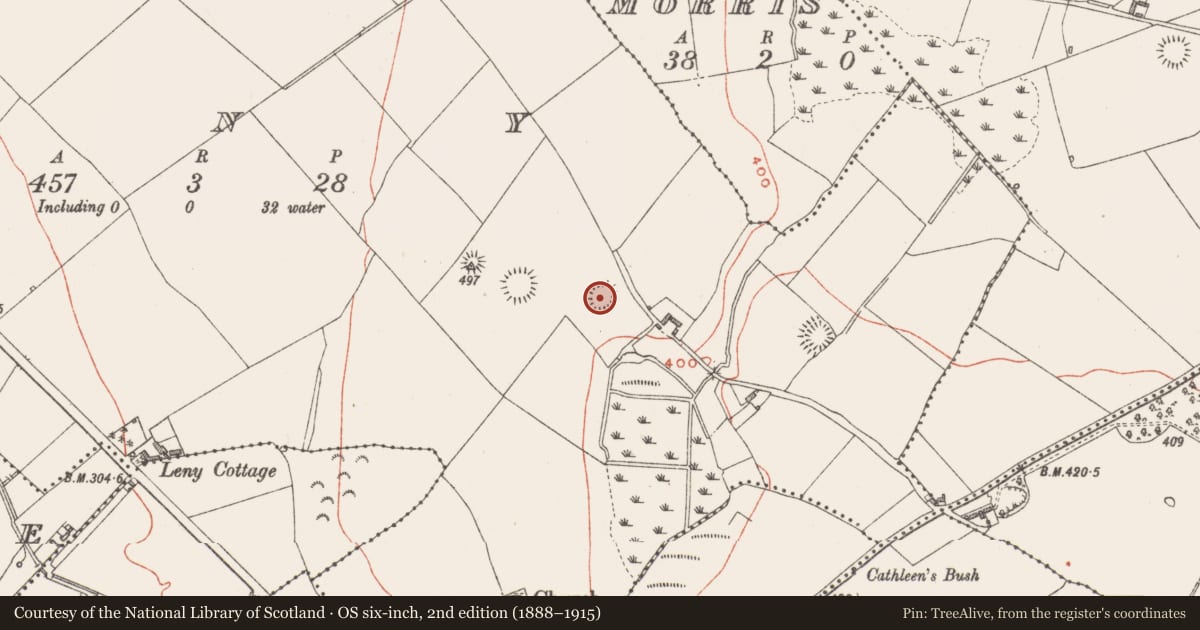 Ordnance Survey six-inch map, 2nd edition (1888–1915) covering the location of Ringfort - rath, Leny, County Westmeath, with a pin at the register's coordinates