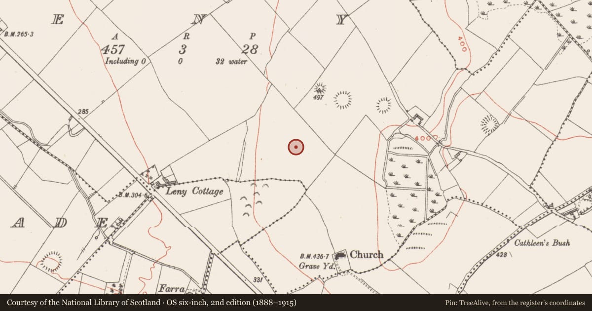 Ordnance Survey six-inch map, 2nd edition (1888–1915) covering the location of Standing stone, Leny, County Westmeath, with a pin at the register's coordinates