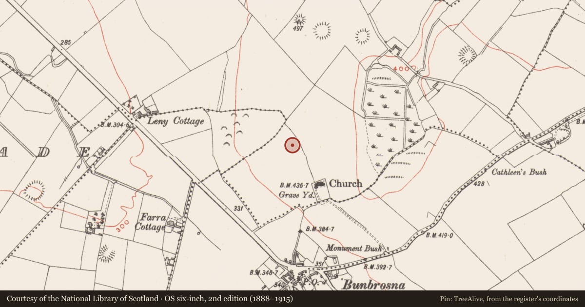 Ordnance Survey six-inch map, 2nd edition (1888–1915) covering the location of Standing stone, Leny, County Westmeath, with a pin at the register's coordinates