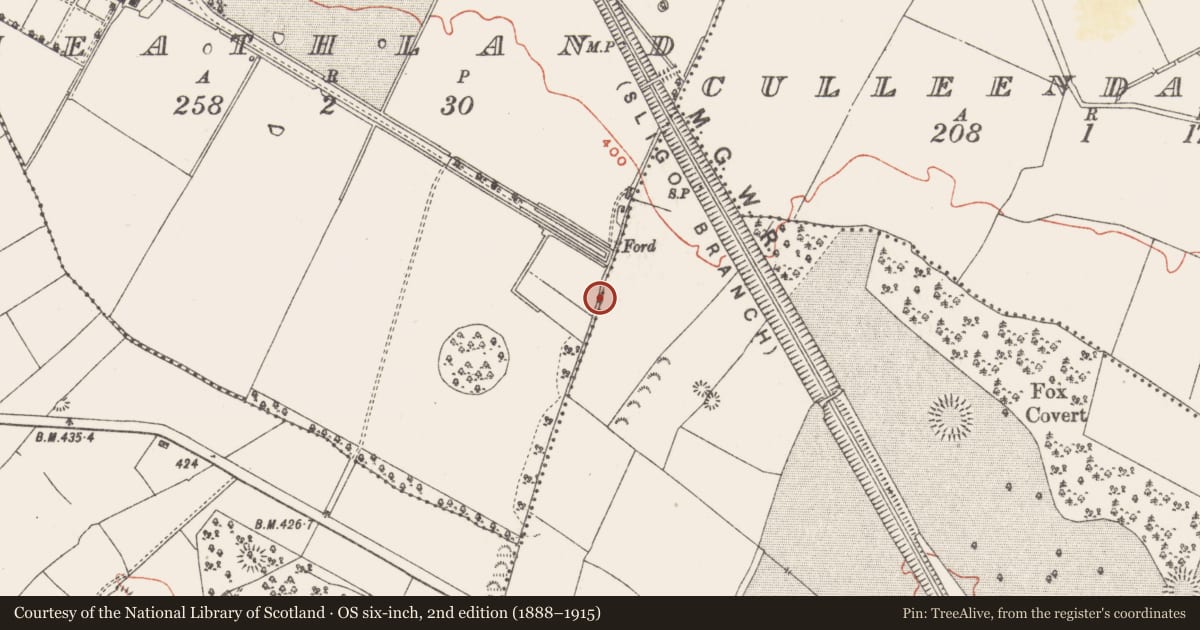 Ordnance Survey six-inch map, 2nd edition (1888–1915) covering the location of Linear earthwork, County Westmeath, with a pin at the register's coordinates
