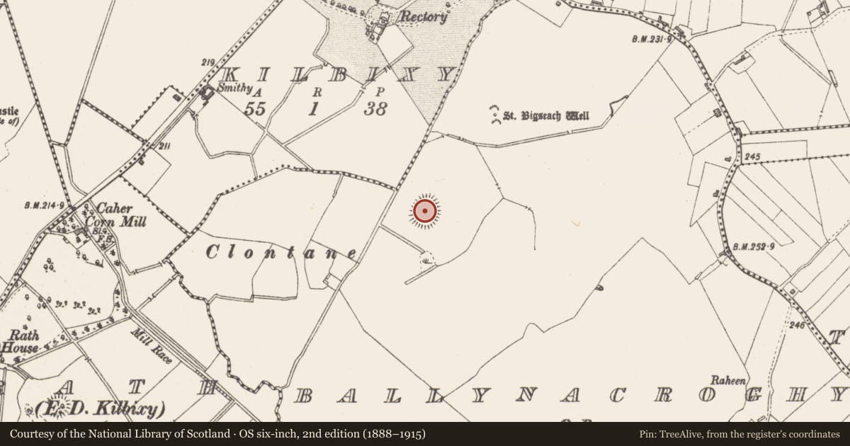 Ordnance Survey six-inch map, 2nd edition (1888–1915) covering the location of Ringfort - rath, Ballynacroghy Or Gallowstown, County Westmeath, with a pin at the register's coordinates